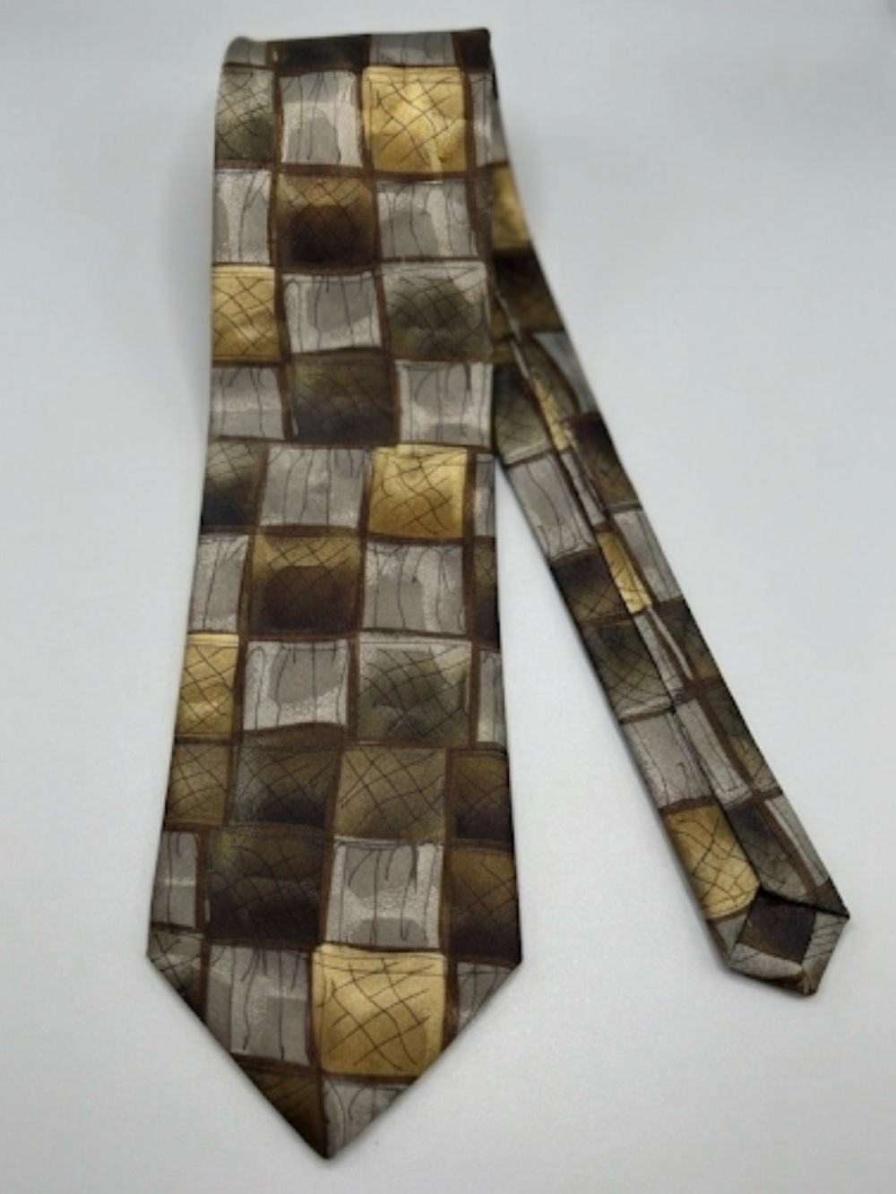 J. Garcia Silk Tie Overlooking the Desert #15 Vintage Brown & Gray Checkered